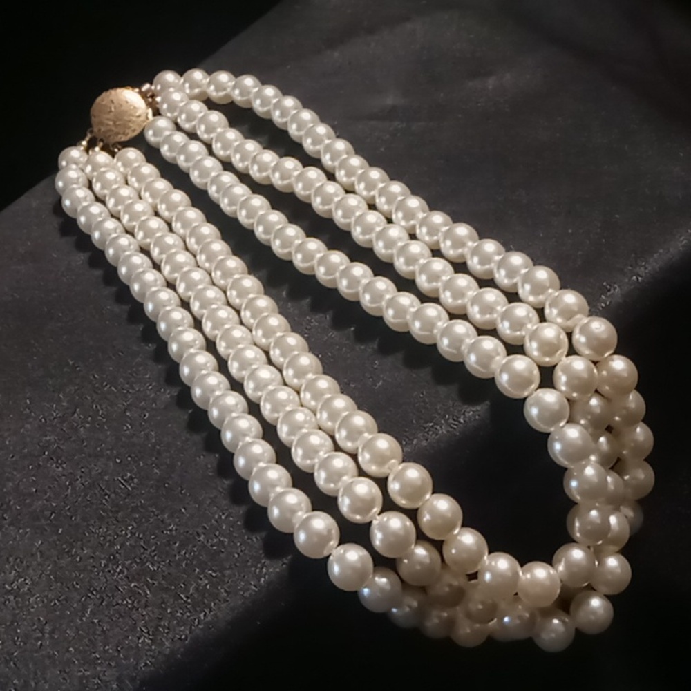 Elegant Vintage faux Pearl Necklace Layered Weighted & Beautiful 16,17,18in.long